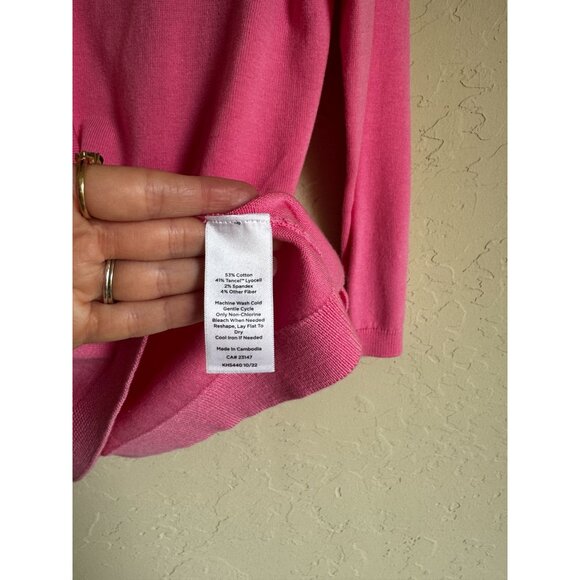 Talbots Size Small Bubblegum Barbie Pink Cotton Blend 3/4 Sleeve Classic Cardiga - Picture 6 of 10